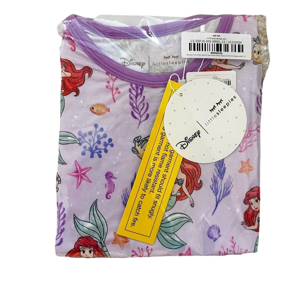 NEW Little Sleepies 3T Disney Part of Her World Ariel 2 Piece Shorts Pajama Set